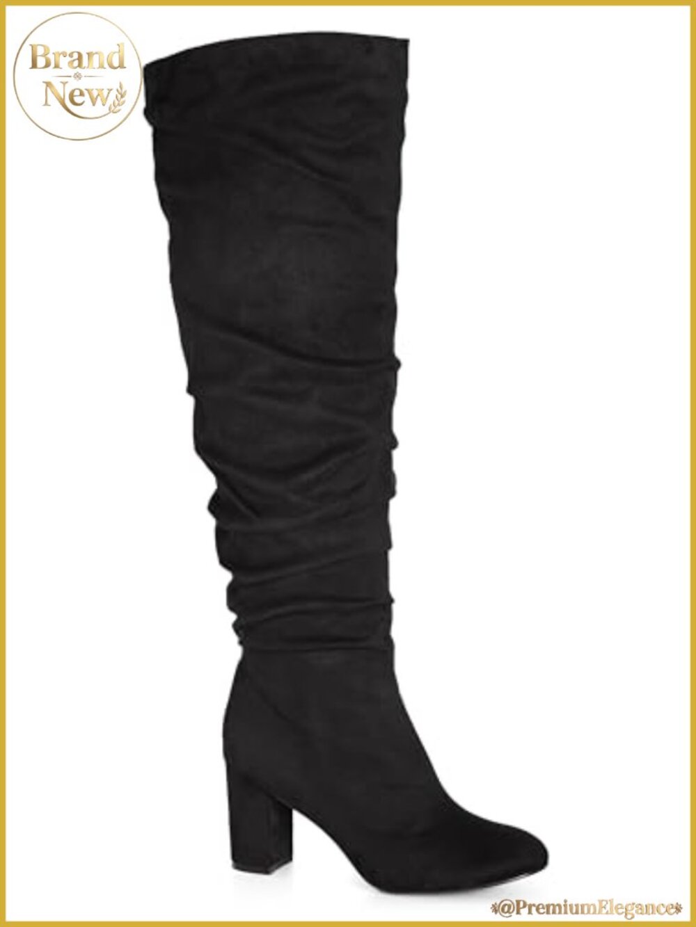 Faux Suede Knee High Boots Pointed Toe Block Heel Slouch